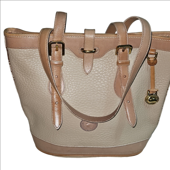 Dooney & Bourke Handbags - Dooney and Bourke Cream and Tan Pebble Leather Tote Bag